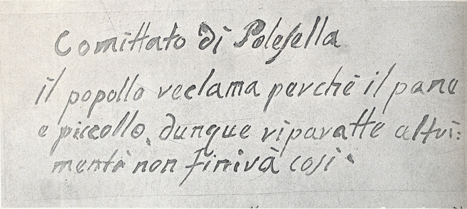 Cartello anonimo indirizzato al comitato provvisorio di Polesella (Rovigo)  - aprile del 1848