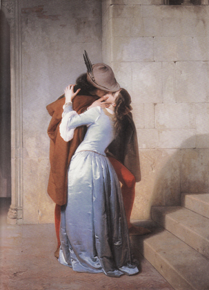 Il Bacio - Un bacio passionale e carico di emotivit evidenzia la tensione romantica propria degli artisti risorgimentali - 1859