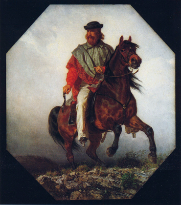 Garibaldi ritratto a cavallo chiamato Marsala, al quale il generale era affezionatissimo. Alla sua morte fece erigere una lapide e la sua testa  conservata nella casa-museo di Caprera 