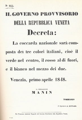 Il Governo provvisorio della Repubblica veneta adotta il tricolore - 1 aprile 1848