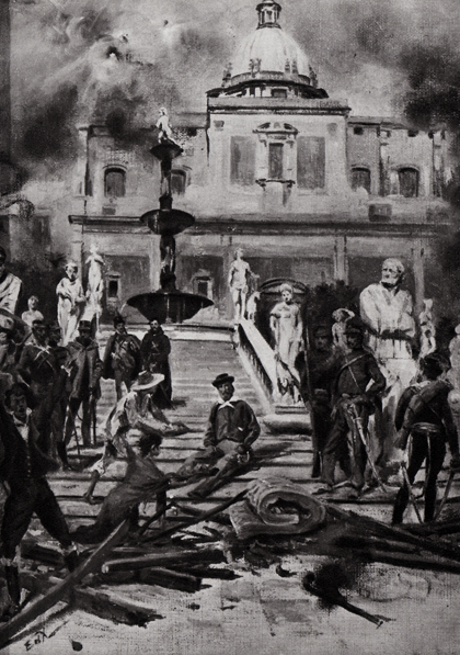 Garibaldi sulla scalinata del municipio di Palermo   
