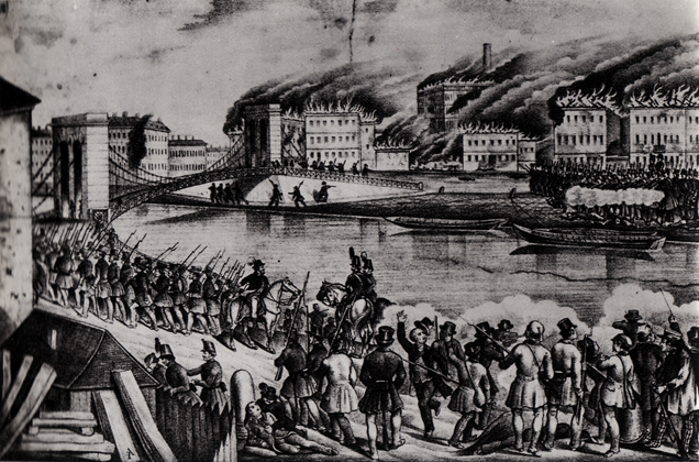 Scene sul Franzensbrcke durante l'assedio di Vienna del 28 ottobre 1848 