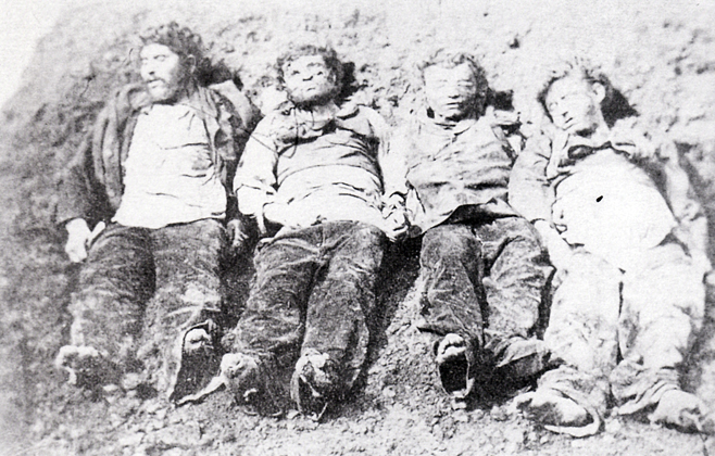 Il brigante Vincenzo Palmieri e tre suoi uomini dopo essere stati uccisi   
