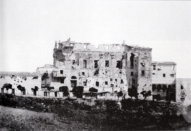 Resti del Casino Savorelli, dopo la violenta battaglia sul colle Gianicolo a Roma nel 1848 - Luglio 1849