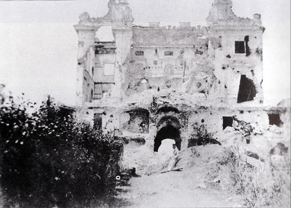 Resti del Casino dei Quattro Venti  dopo la violenta battaglia sul colle Gianicolo a Roma nel 1848 - Luglio 1849