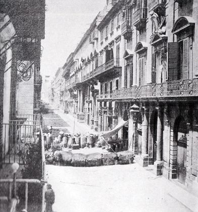 L'impresa dei Mille: Palermo. Avamposti garibaldini in via Toledo vicino a Palazzo Riso - primi di giugno 1860