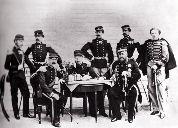 Il principe Eugenio di Savoia-Carignano (1816-1888) con il suo Stato Maggiore allassedio di Gaeta - febbraio 1861