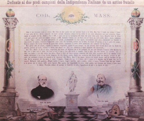 Dedicato ai due prodi campioni della indipendenza italiana dalla Massoneria italiana a Garibaldi e Mazzini - 1870-80