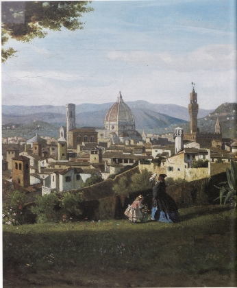 Veduta di Firenze con il tricolore che sventola - 1860