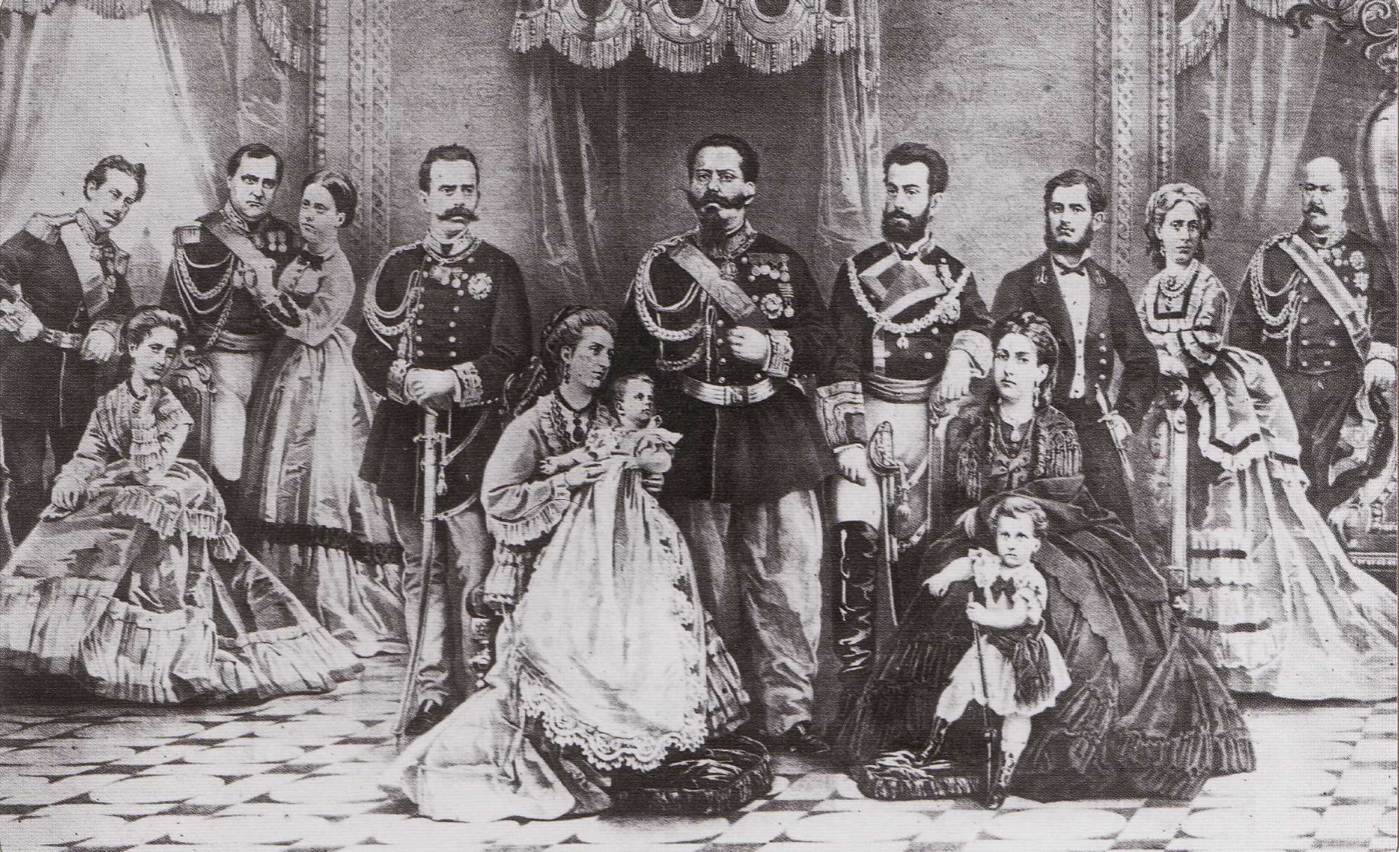 La famiglia Reale all'epoca di Vittorio Emanuele II in un fotomontaggio