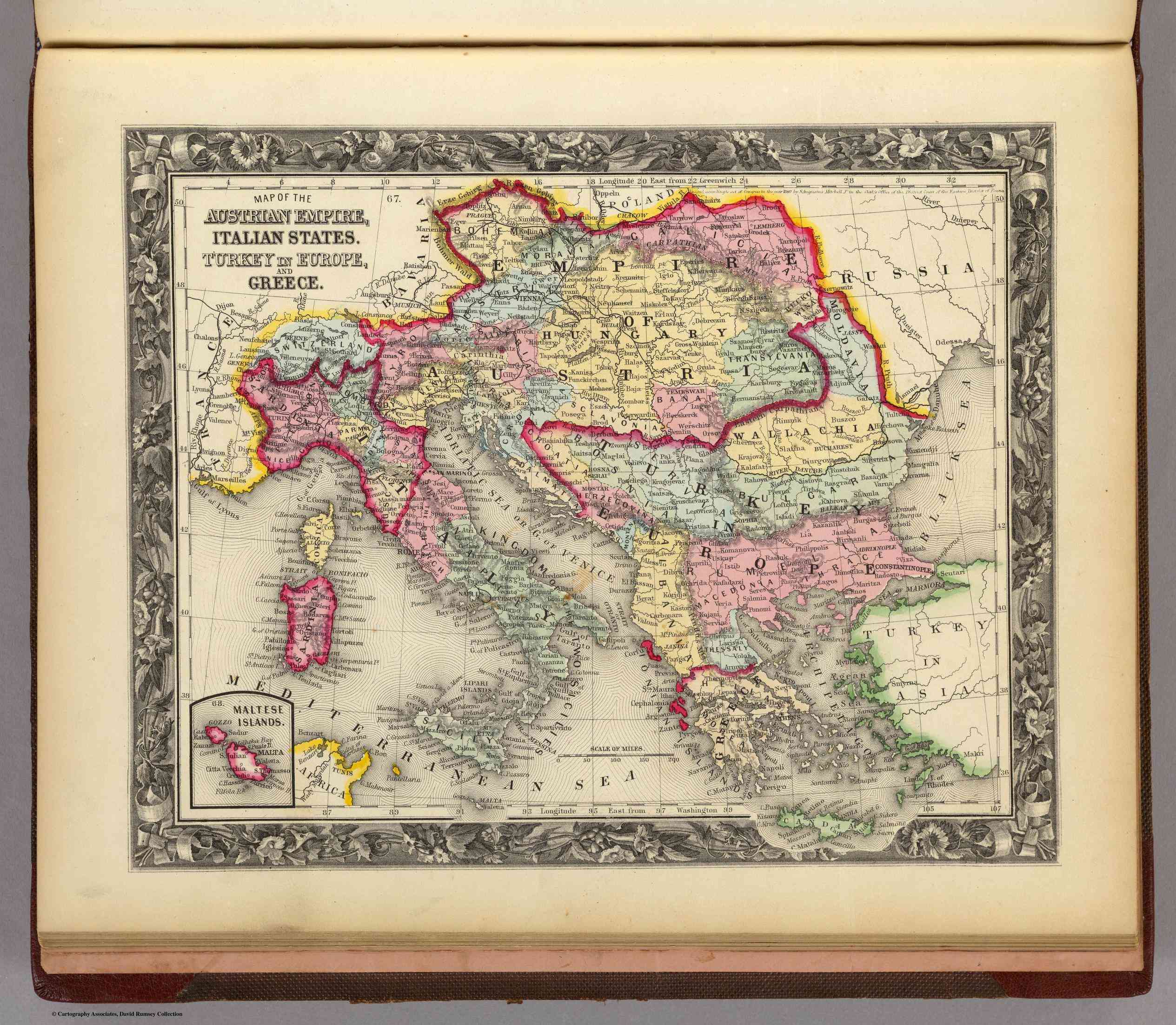 L'Austria e gli stati italiani e parte dell'impero turco intorno al 1860. By S. Augustus Mitchell, Jr. Pennsylvania 