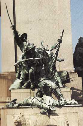 Monumento a Giuseppe Garibaldi. Vista d'insieme e lato anteriore: Luciano Manara ed i suoi bersaglieri all'attacco - 1895