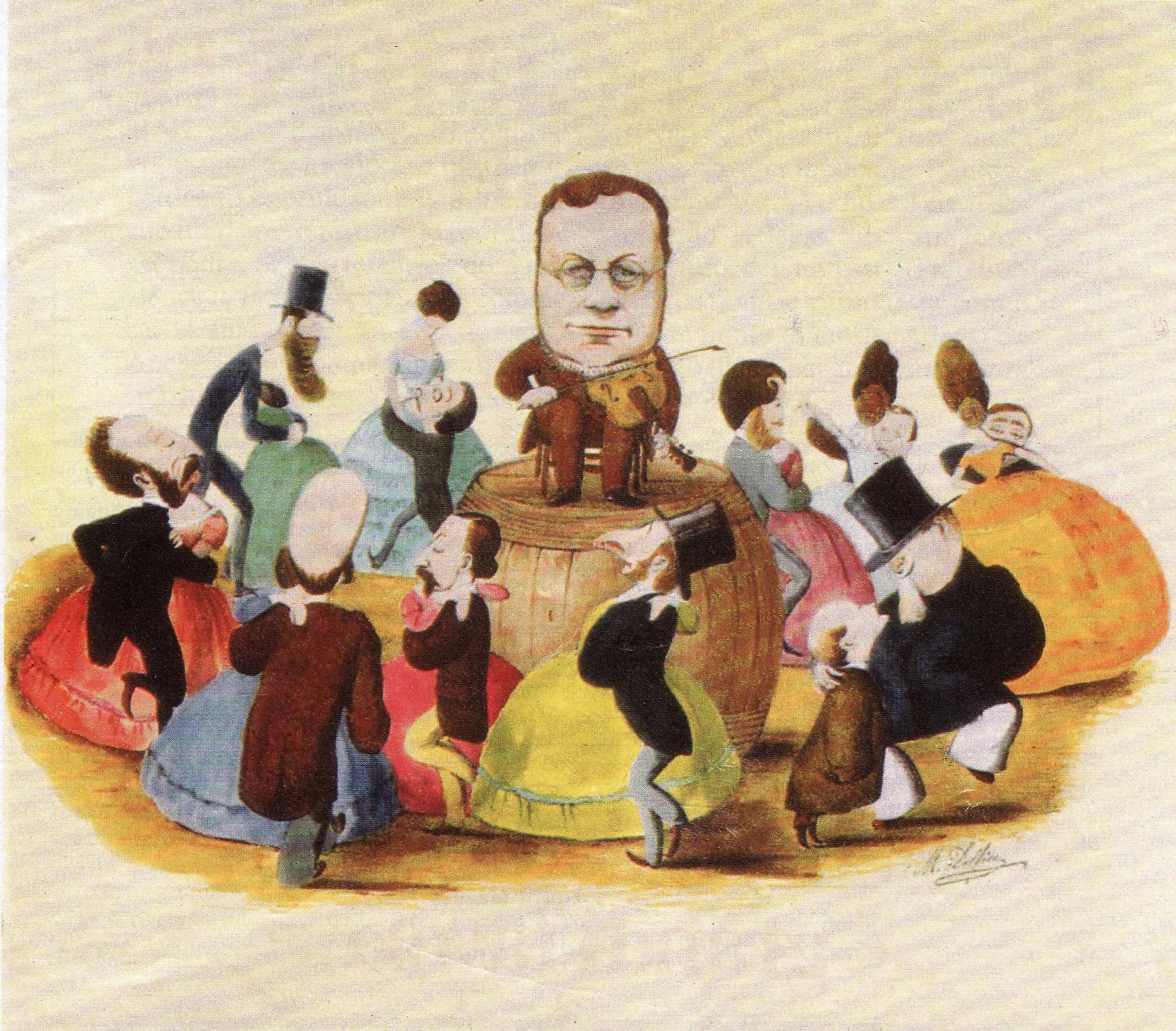 Cavour fa ballare il valzer agli altri uomini politici, una caricatura della seconda met del secolo XIX 