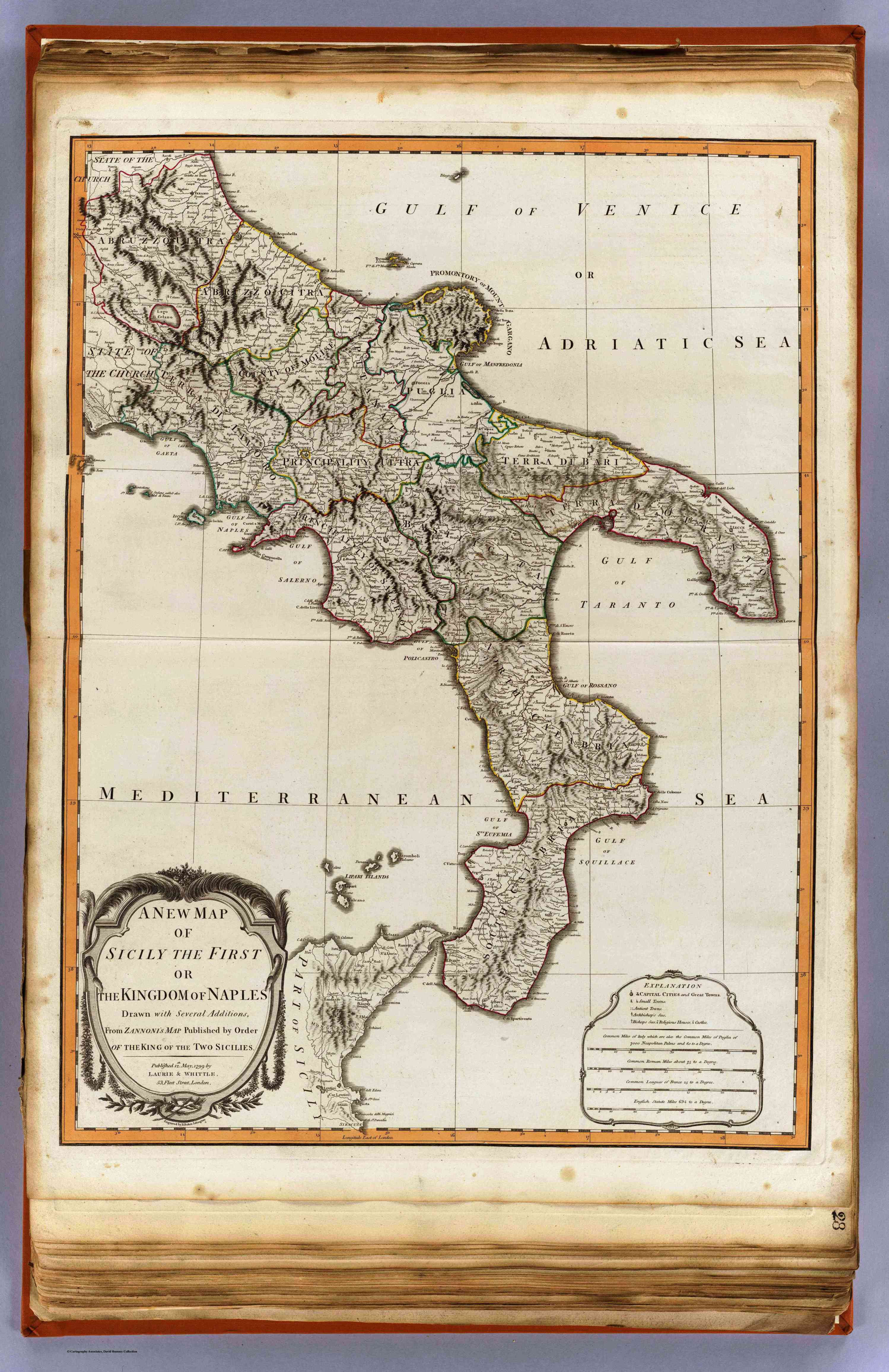 Il Regno delle Due Sicilie  A new map of Sicily the First or the Kingdom of Naples  Drawn with several additions, from Zannoni's map published by order of the King of the Two Sicilies  Published 12th May, 1799 by Laurie & Whittle, 53, Fleet Street, London  Engraved by B  Baker, Islington 