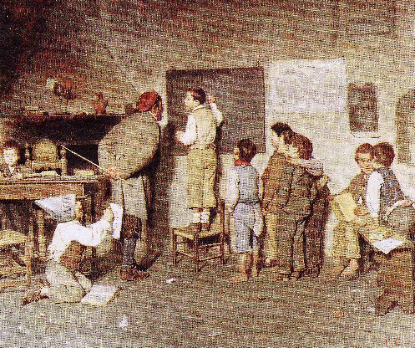 La scuola del villaggio  L'educazione dei bambini poveri era sostenuta dai liberali e da preti come Ferrante Aporti  - 1890