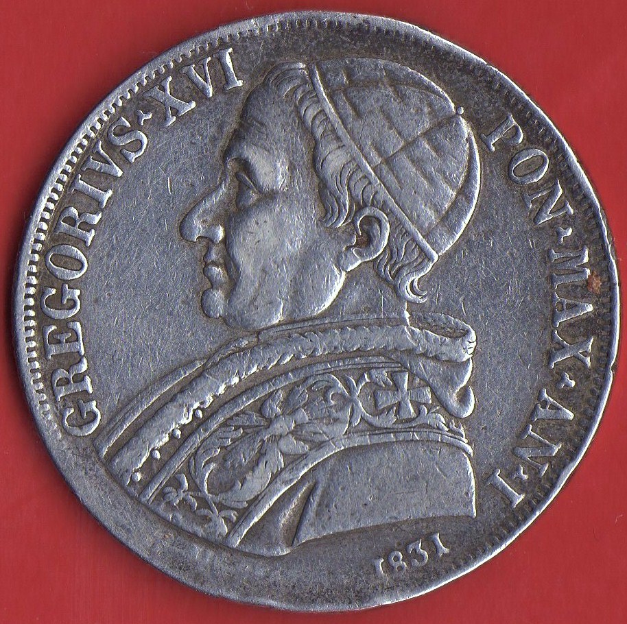 Moneta con inciso il profilo di Gregorio XVI (1831-1846) 