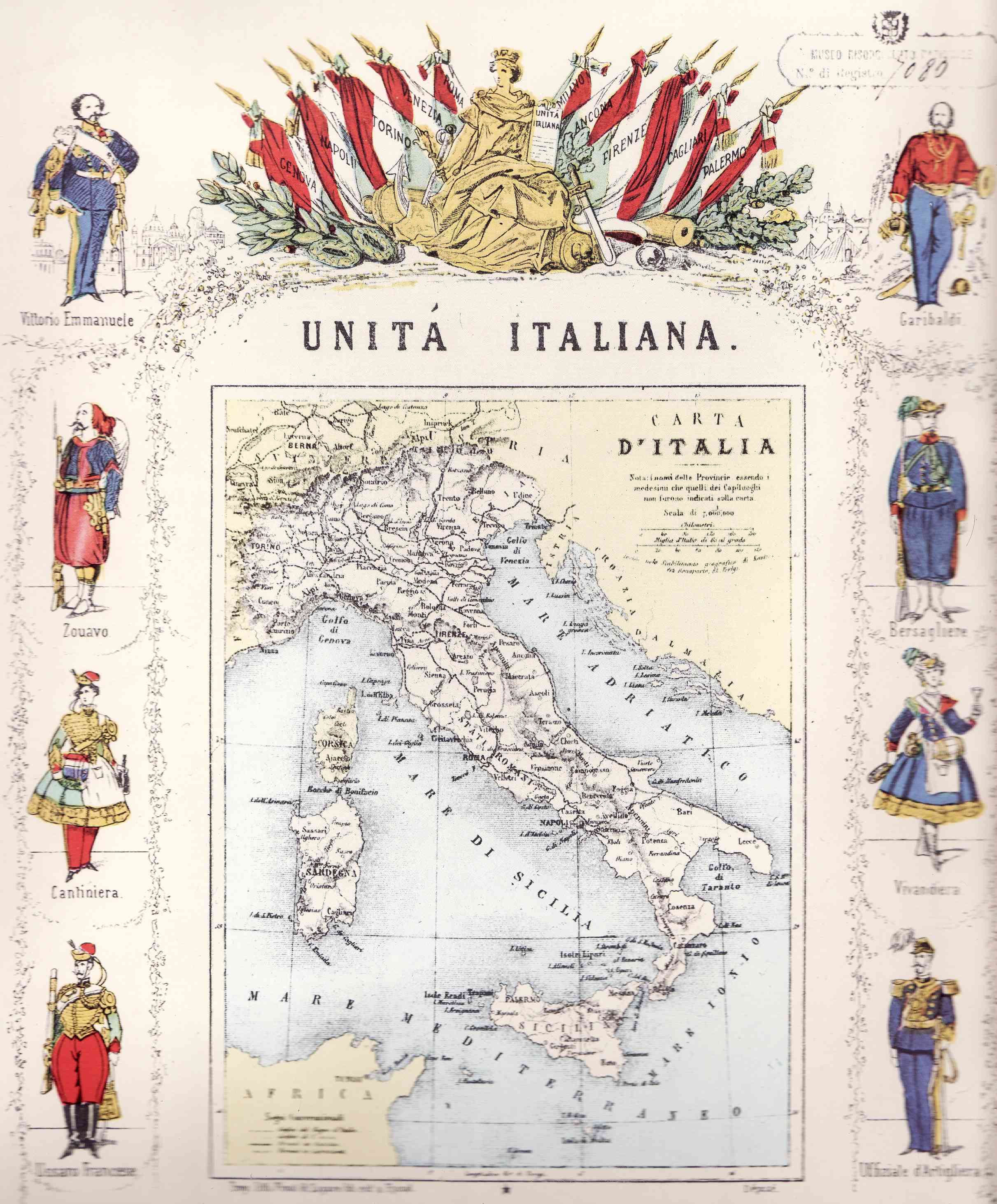 L'Italia unita in una carta commemorativa dell'epoca